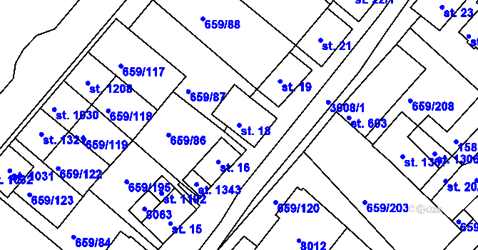 Parcela st. 18 v KÚ Březí u Mikulova, Katastrální mapa
