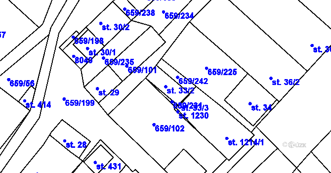 Parcela st. 33/2 v KÚ Březí u Mikulova, Katastrální mapa