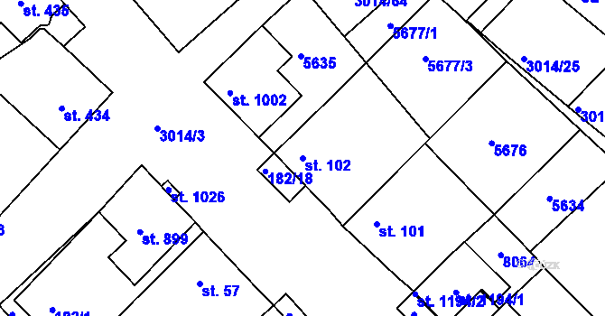 Parcela st. 102 v KÚ Březí u Mikulova, Katastrální mapa