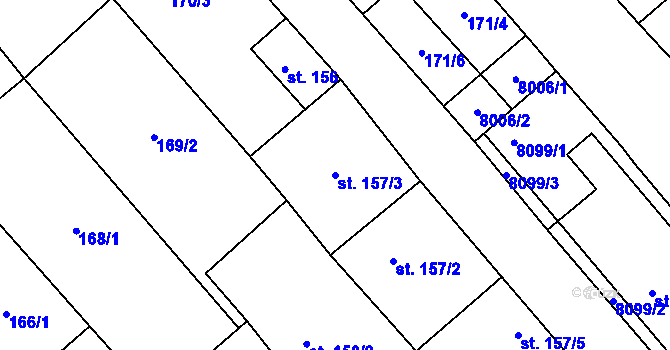 Parcela st. 157/3 v KÚ Březí u Mikulova, Katastrální mapa