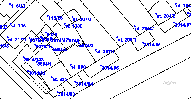 Parcela st. 207/1 v KÚ Březí u Mikulova, Katastrální mapa