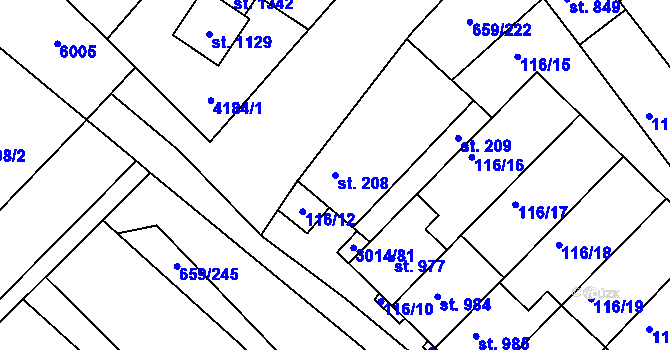 Parcela st. 208 v KÚ Březí u Mikulova, Katastrální mapa