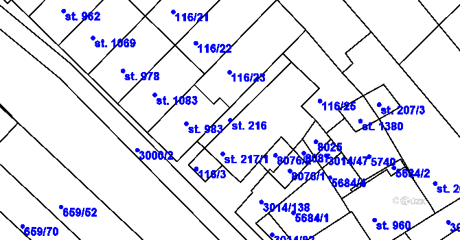 Parcela st. 216 v KÚ Březí u Mikulova, Katastrální mapa