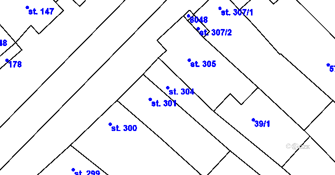 Parcela st. 304 v KÚ Březí u Mikulova, Katastrální mapa