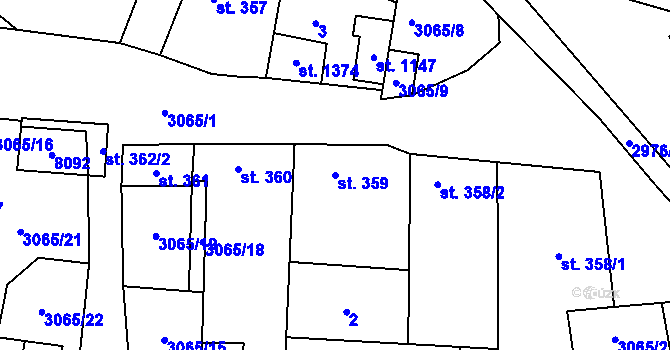 Parcela st. 359 v KÚ Březí u Mikulova, Katastrální mapa