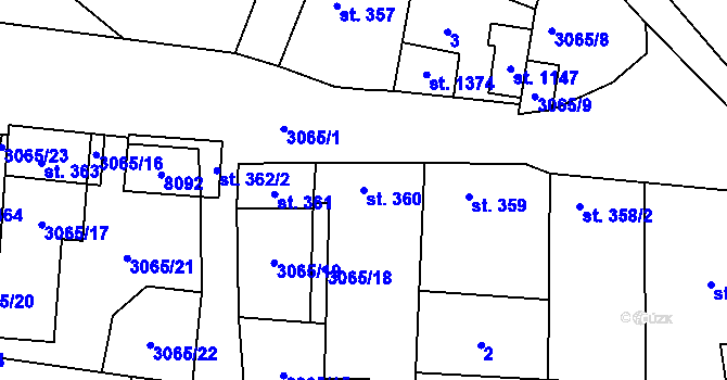 Parcela st. 360 v KÚ Březí u Mikulova, Katastrální mapa