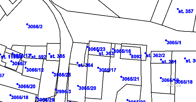 Parcela st. 363 v KÚ Březí u Mikulova, Katastrální mapa