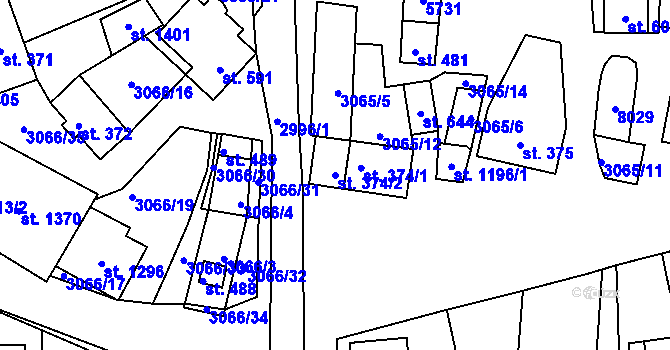 Parcela st. 374/2 v KÚ Březí u Mikulova, Katastrální mapa