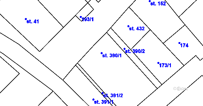 Parcela st. 390/1 v KÚ Březí u Mikulova, Katastrální mapa