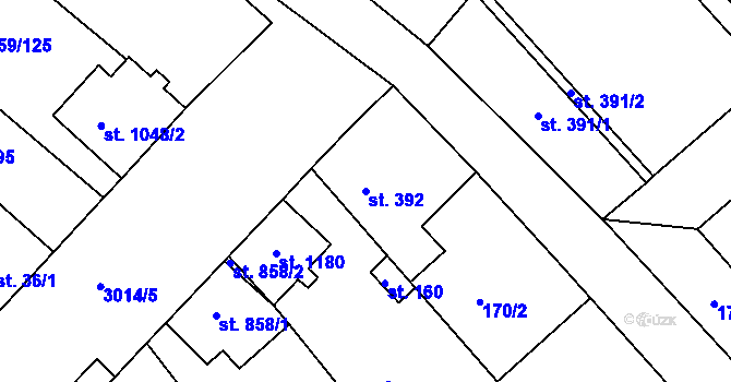 Parcela st. 392 v KÚ Březí u Mikulova, Katastrální mapa