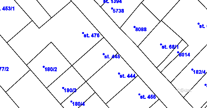 Parcela st. 445 v KÚ Březí u Mikulova, Katastrální mapa