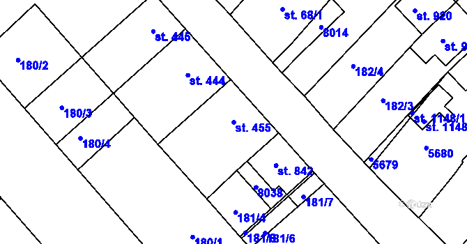 Parcela st. 455 v KÚ Březí u Mikulova, Katastrální mapa