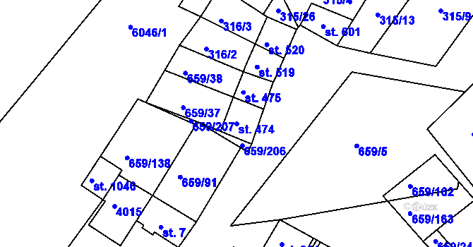 Parcela st. 474 v KÚ Březí u Mikulova, Katastrální mapa