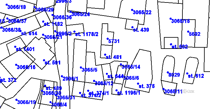 Parcela st. 481 v KÚ Březí u Mikulova, Katastrální mapa