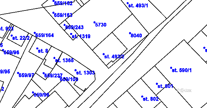 Parcela st. 493/2 v KÚ Březí u Mikulova, Katastrální mapa