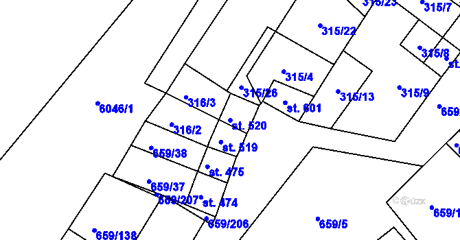 Parcela st. 520 v KÚ Březí u Mikulova, Katastrální mapa