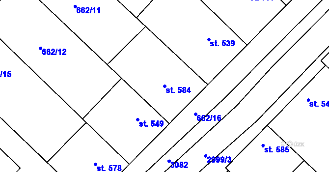 Parcela st. 584 v KÚ Březí u Mikulova, Katastrální mapa