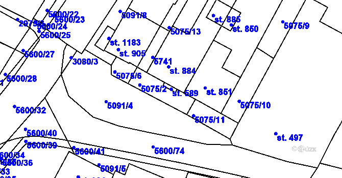 Parcela st. 589 v KÚ Březí u Mikulova, Katastrální mapa