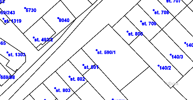 Parcela st. 590/1 v KÚ Březí u Mikulova, Katastrální mapa