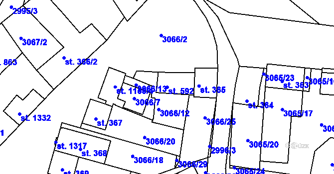 Parcela st. 592 v KÚ Březí u Mikulova, Katastrální mapa