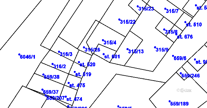 Parcela st. 601 v KÚ Březí u Mikulova, Katastrální mapa