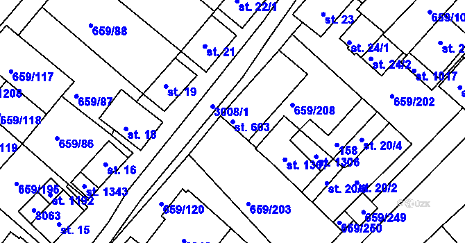Parcela st. 603 v KÚ Březí u Mikulova, Katastrální mapa