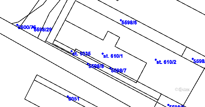 Parcela st. 610/1 v KÚ Březí u Mikulova, Katastrální mapa