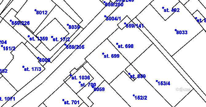 Parcela st. 699 v KÚ Březí u Mikulova, Katastrální mapa