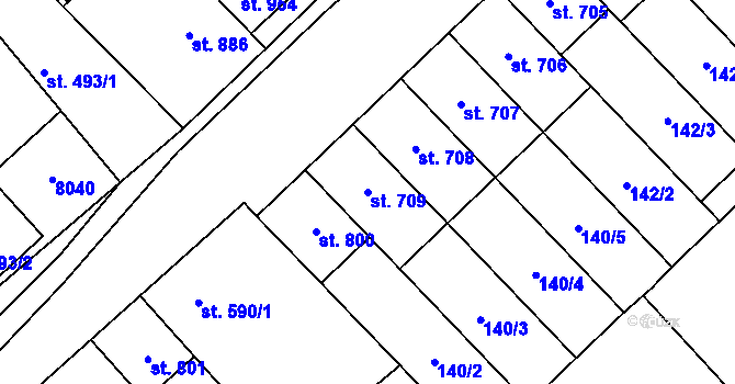 Parcela st. 709 v KÚ Březí u Mikulova, Katastrální mapa