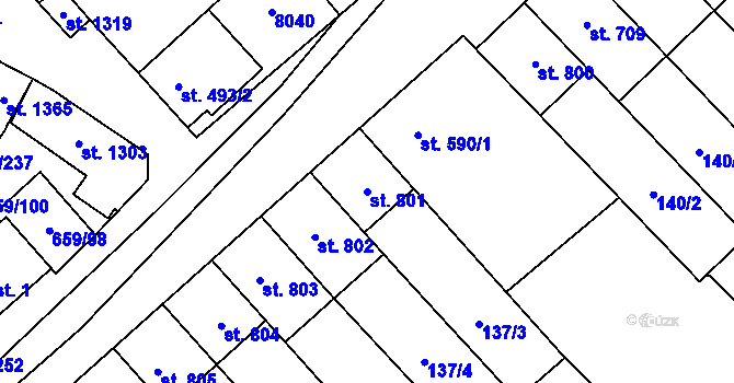 Parcela st. 801 v KÚ Březí u Mikulova, Katastrální mapa