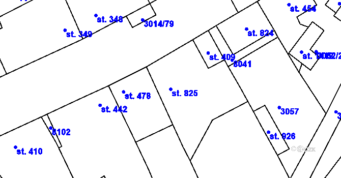 Parcela st. 825 v KÚ Březí u Mikulova, Katastrální mapa