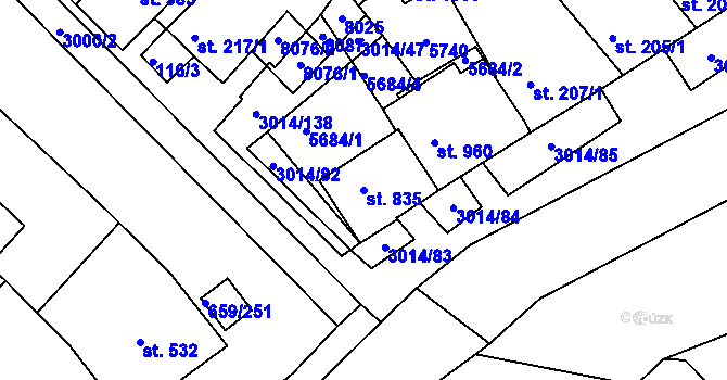 Parcela st. 835 v KÚ Březí u Mikulova, Katastrální mapa