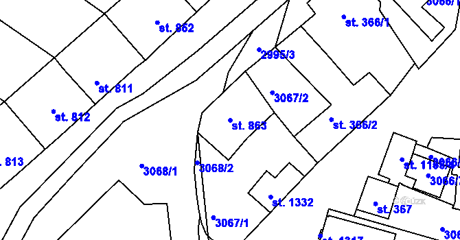 Parcela st. 863 v KÚ Březí u Mikulova, Katastrální mapa