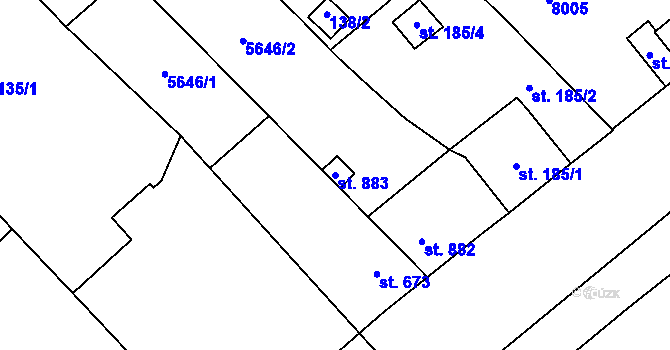 Parcela st. 883 v KÚ Březí u Mikulova, Katastrální mapa