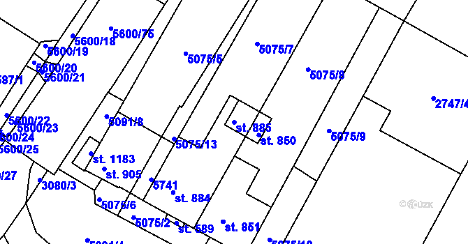 Parcela st. 885 v KÚ Březí u Mikulova, Katastrální mapa