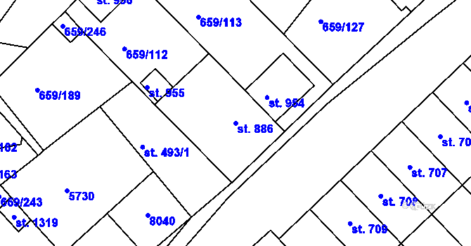 Parcela st. 886 v KÚ Březí u Mikulova, Katastrální mapa