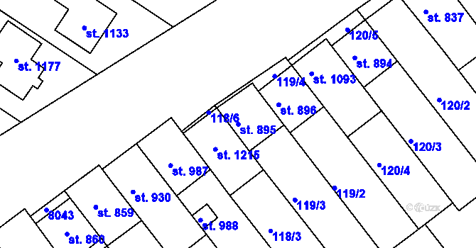 Parcela st. 895 v KÚ Březí u Mikulova, Katastrální mapa