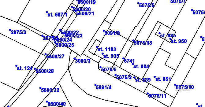 Parcela st. 905 v KÚ Březí u Mikulova, Katastrální mapa