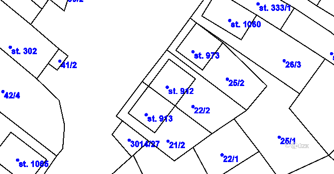 Parcela st. 912 v KÚ Březí u Mikulova, Katastrální mapa