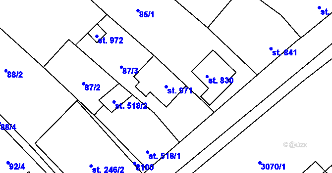 Parcela st. 971 v KÚ Březí u Mikulova, Katastrální mapa