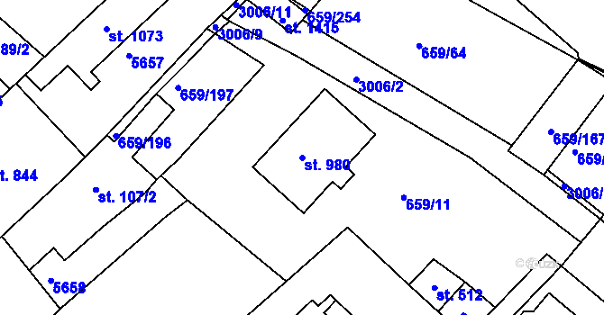 Parcela st. 980 v KÚ Březí u Mikulova, Katastrální mapa