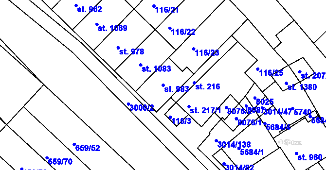 Parcela st. 983 v KÚ Březí u Mikulova, Katastrální mapa