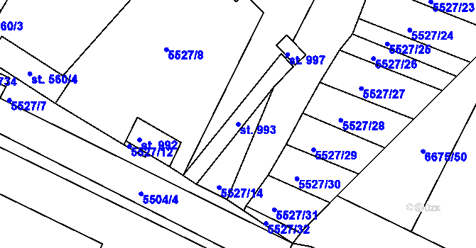 Parcela st. 993 v KÚ Březí u Mikulova, Katastrální mapa