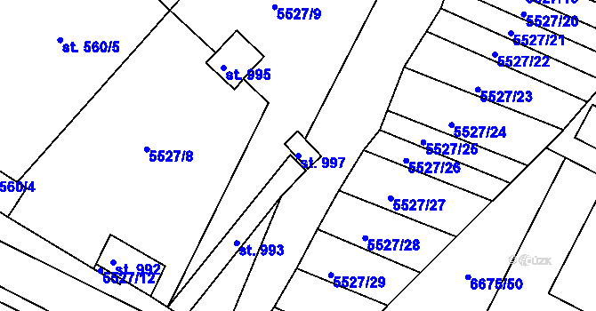 Parcela st. 997 v KÚ Březí u Mikulova, Katastrální mapa