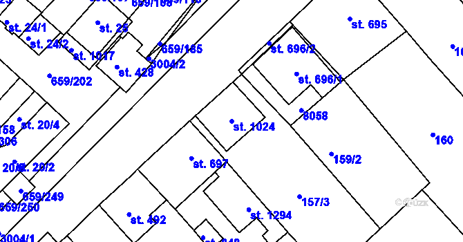 Parcela st. 1024 v KÚ Březí u Mikulova, Katastrální mapa