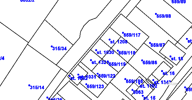 Parcela st. 1030 v KÚ Březí u Mikulova, Katastrální mapa