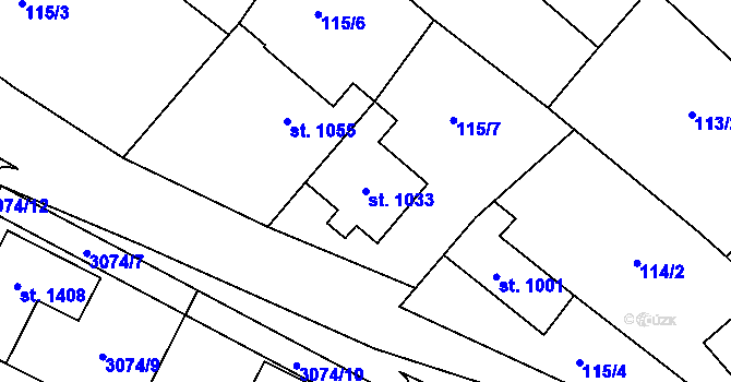 Parcela st. 1033 v KÚ Březí u Mikulova, Katastrální mapa