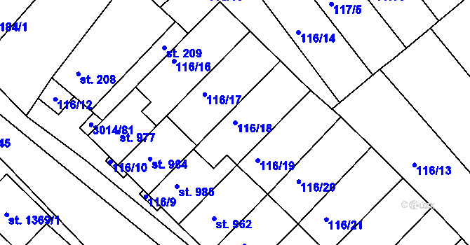 Parcela st. 116/18 v KÚ Březí u Mikulova, Katastrální mapa