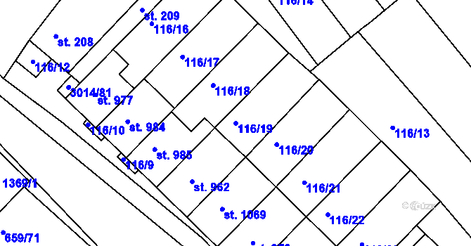 Parcela st. 116/19 v KÚ Březí u Mikulova, Katastrální mapa