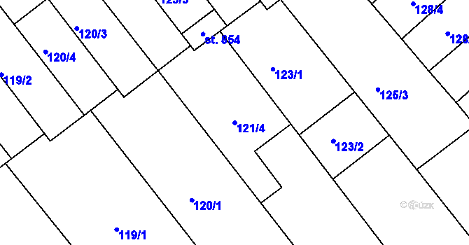 Parcela st. 121/4 v KÚ Březí u Mikulova, Katastrální mapa